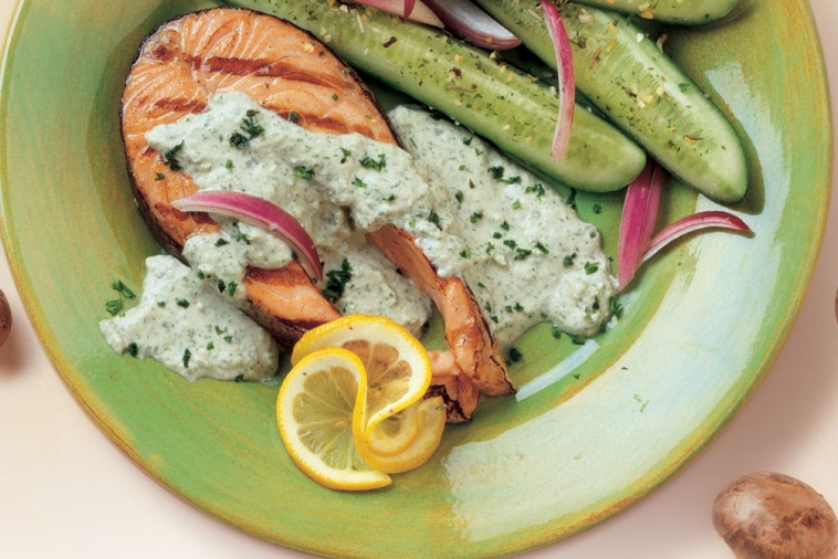 Grilled Salmon with Avocado Herb Sauce | Canadian Goodness