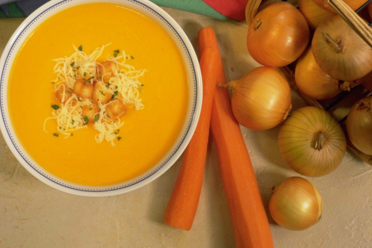 Havarti-Topped Golden Carrot Soup | Canadian Goodness