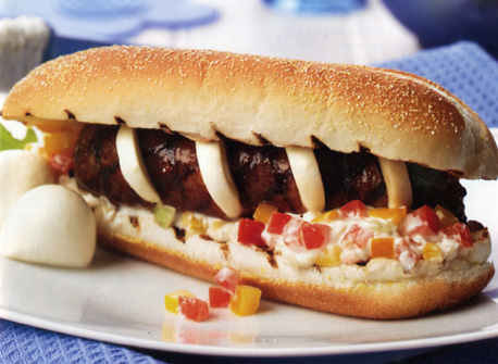 Hot Dogs with Creamy Bruschetta Topping and Bocconcini | Canadian Goodness