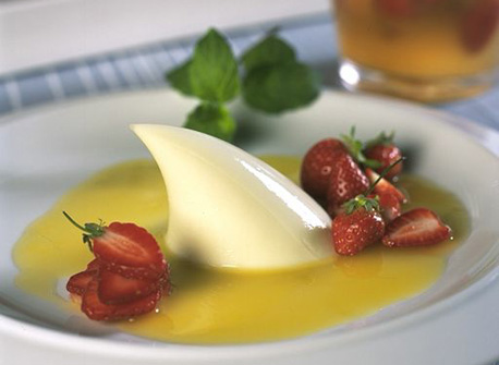 Panna Cotta with Canadian Brie and Yogurt, Strawberry Soup with Passion Fruit Juice | Canadian Goodn