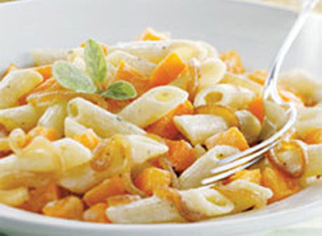 Penne with Caramelized Onions, Squash & Sage | Canadian Goodness