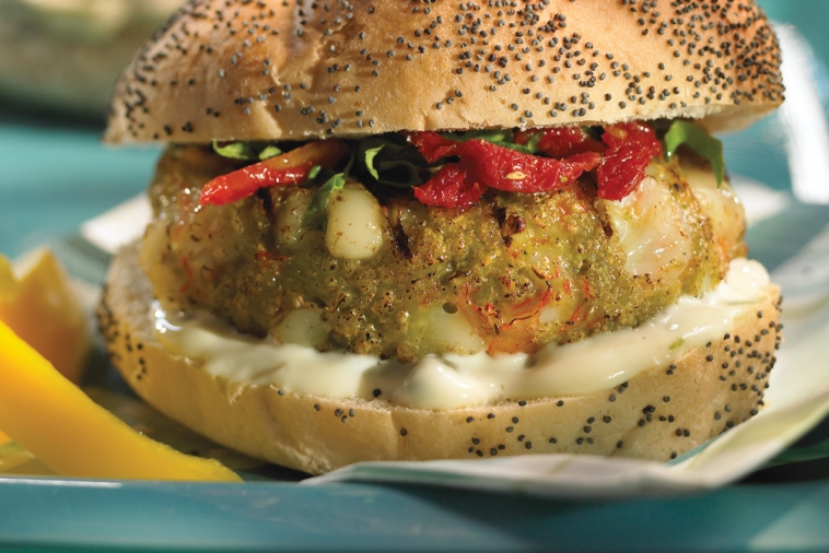 Pesto, Provolone, Shrimp Cheeseburger Canadian Goodness