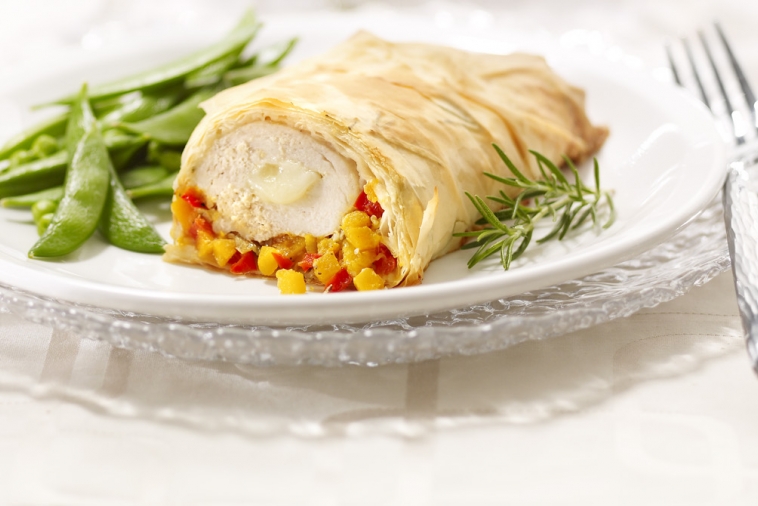 Phyllo Chicken with Brie and Veggie Confetti | Canadian Goodness
