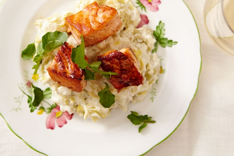 Salmon over Cream Cheese Mashed Potatoes | Canadian Goodness