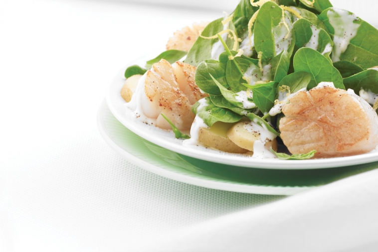 Seared Scallops with Baby Spinach and Potatoes | Canadian Goodness