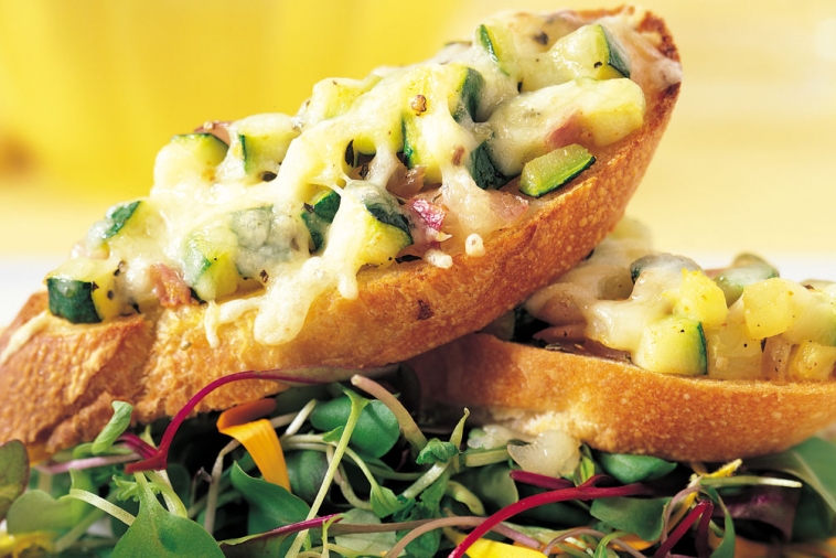 Zucchini Bruschetta with Canadian Swiss Cheese (Cooking Club Size) | Canadian Goodness