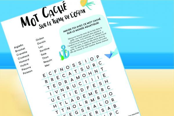 Illustration of the word search about the ocean activity sheet