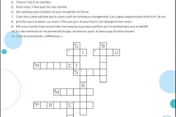 French Body image crossword puzzle