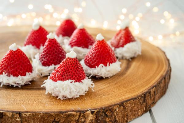 Yogurt Dipped Santa Hats made with strawberries