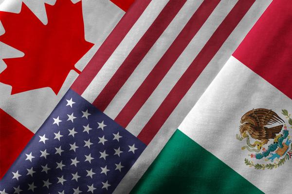 The flags of the 3 NAFTA nations