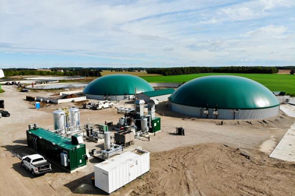 Biodigesters on a farm seen from above