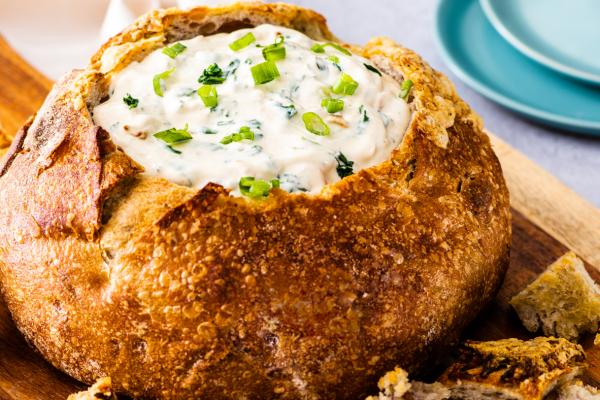 Classic Spinach Dip in a Bread Bowl 