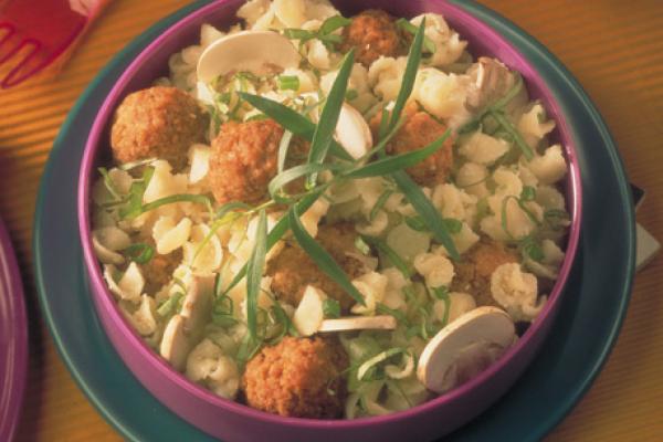 cheesy pasta salad with mini meatballs
