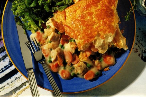 chicken pot pie with flaky pastry crust