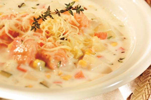 delicious salmon vegetable chowder