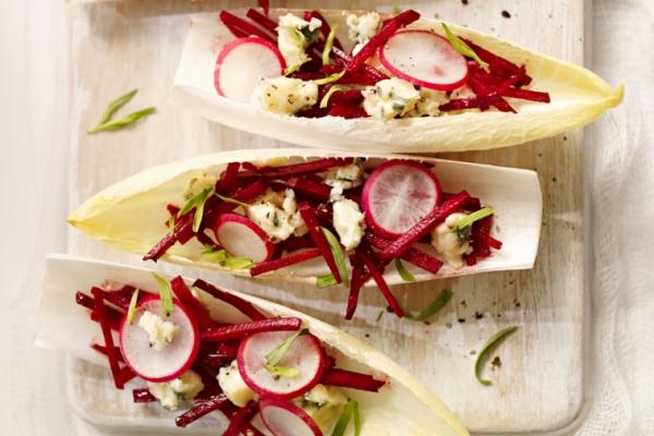 endive spears with beets and blue cheese