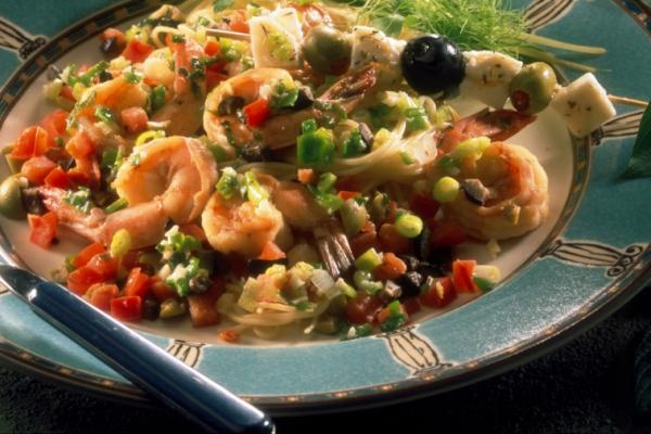 greek style giant shrimp over capellini