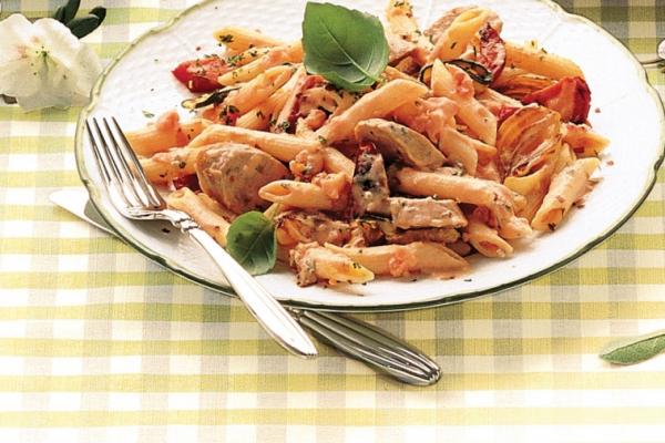 grilled sausage and vegetable penne