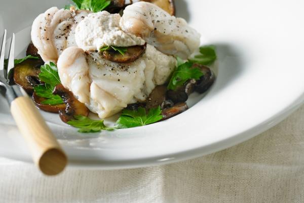 poached monkfish with walnut sauce
