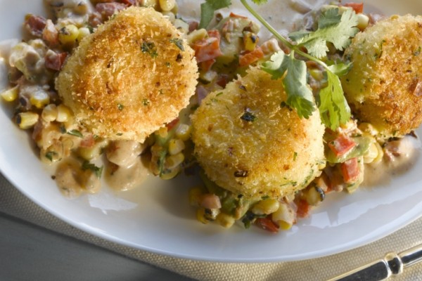 roasted corn lime and coriander creamy succotash crispy chili and panko crusted scallops roasted corn lime and coriander creamy succotash crispy chili and panko crusted scallops