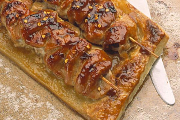 spicy pork kabobs with puff pastry