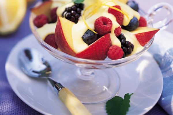 tart and tangy lemon cream with mixed fruit