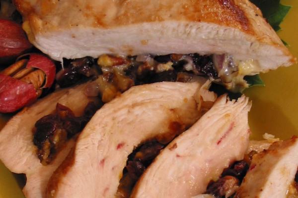 turkey breast stuffed with cranberries and nuts with rougette de brigham cheese