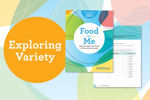 A colourful image that says, “Exploring Variety” and shows an image of the teacher guide cover page, and an image of an activity sheet.