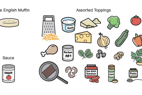Illustrated image of pizza toppings.