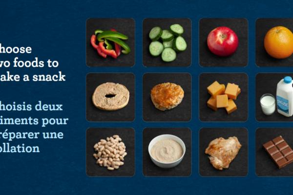 Slide showing 12 Food Picture Cards with text that reads “Choose two foods to make a snack"