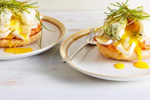 Smoked salmon and brie eggs benedict