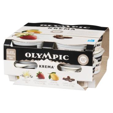 Olympic Krema Vanilla, Strawberry, Lemon, Café Latte Balkan Style Yogurt 8% And 9% M.F. 8x100g