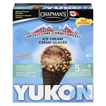 Chapman's Chocolate, Peanuts, Milk Chocolate with a Chocolate Cone Grizzly Ice Cream Cones 5x140ml