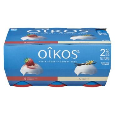 Oîkos Strawberry Vanilla Greek Yogurt 2% M.F. 12x100g