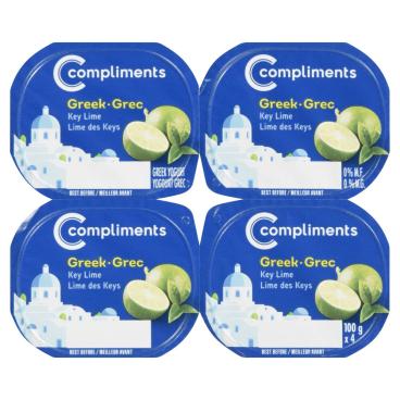 Compliments Key Lime Greek Yogurt 0% M.F 4x100g
