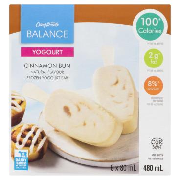Compliments Balance Cinnamon Bun Natural Flavor Frozen Yogurt Bars 6x80ml