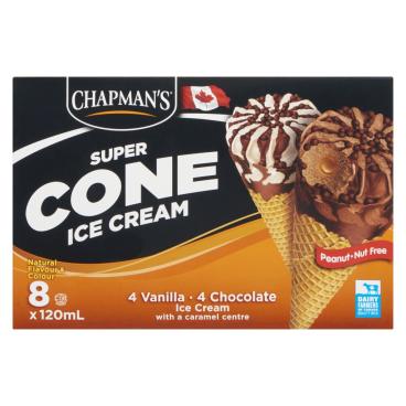 Chapman's Vanilla And Chocolate Super Ice Cream Cones 8x120ml