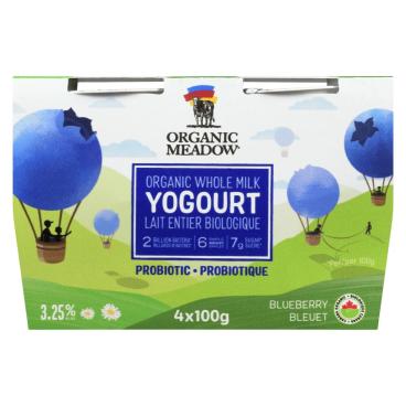 Organic Meadow Organic Whole Milk Blueberry Yogourt 3.25% M.F. 4x100g