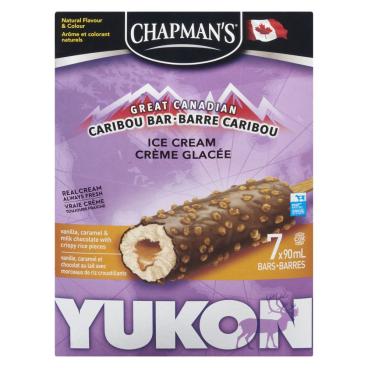 Chapman's Caribou Bar Vanilla, Caramel & Milk Chocolate With Crispy Rice Pieces Ice Cream Bars 7x90ml