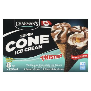 Chapman's Twister Vanilla And Chocolate With A Salty Caramel Centre Super Ice Cream Cone 8x120ml