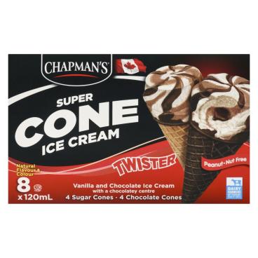 Chapman's Twister Vanilla And Chocolate With A Chocolatey Centre Super Ice Cream Cone 8x120ml