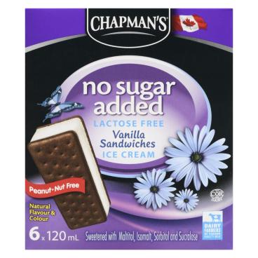 Chapman's No Sugar Added Lactose Free Vanilla Ice Cream Sandwiches 6x120ml