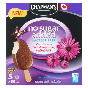 Chapman's No Sugar Added Lactose Free Vanilla With A Chocolatey Coating & Almonds Bars 5x55ml