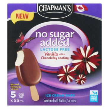 Chapman's No Sugar Added Lactose Free Vanilla With A Chocolatey Coating Ice Cream Bars 5x55ml