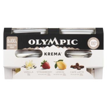 Olympic Vanilla, Strawberry, Lemon, Café Latte Balkan Style Yogurt 8% And 9% M.F. 8x100g