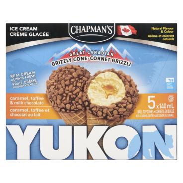 Chapman's Grizzli Cone Caramel Toffee & Chocolate Milk Ball Top Cones 5x140ml