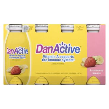 Danactive Strawberry Banana Drinkable Probiotic Yogurt 1.5% M.F. 8x93ml
