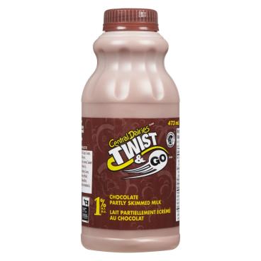 Central Dairies Twist & Go Partly Skimmed Chocolate Milk 1% M.F. 473ml