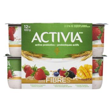 Activia Strawberry, Wild Berries, Mango With Grains Probiotic Yogurt 12x100g