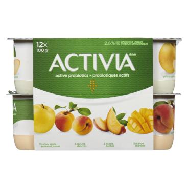 Activia Yellow Apple Apricot Peach Mango Probiotic Yogurt 12x100g
